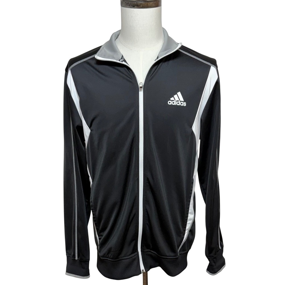 Adidas Jacket Mens Medium Black Climalite Full Zip Track Mock Neck Activewear